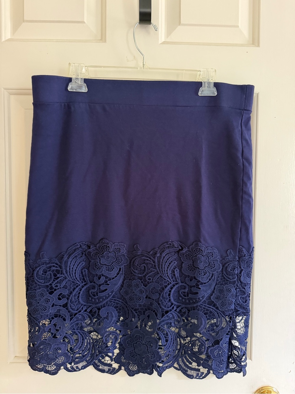 Navy Lace-Trim Pencil Skirt - Women's
